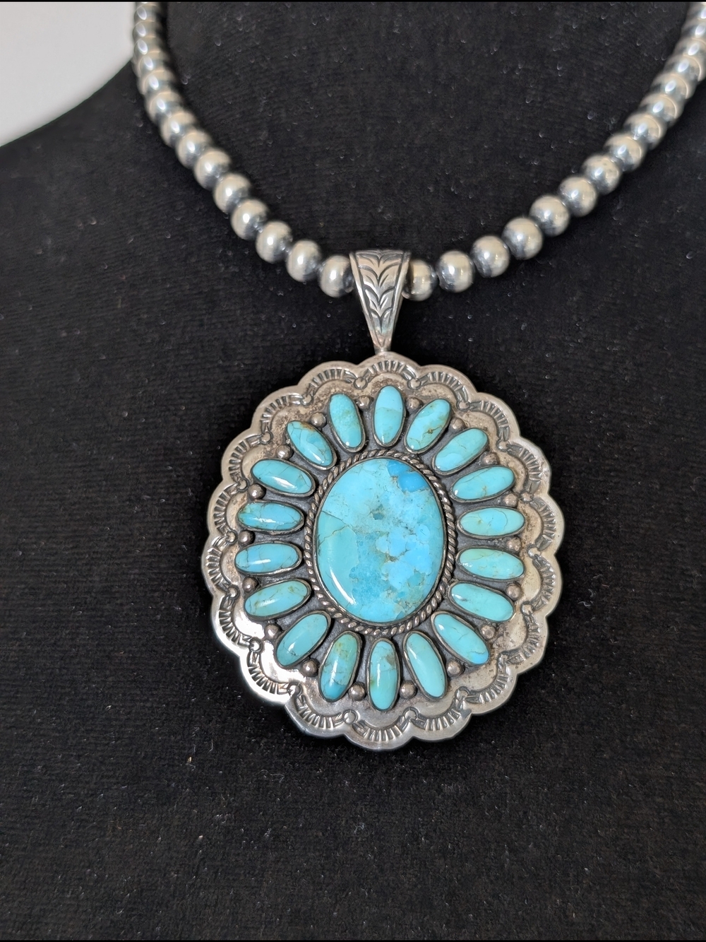 Turquoise Cluster Pendant- Navajo Pearls Not Included